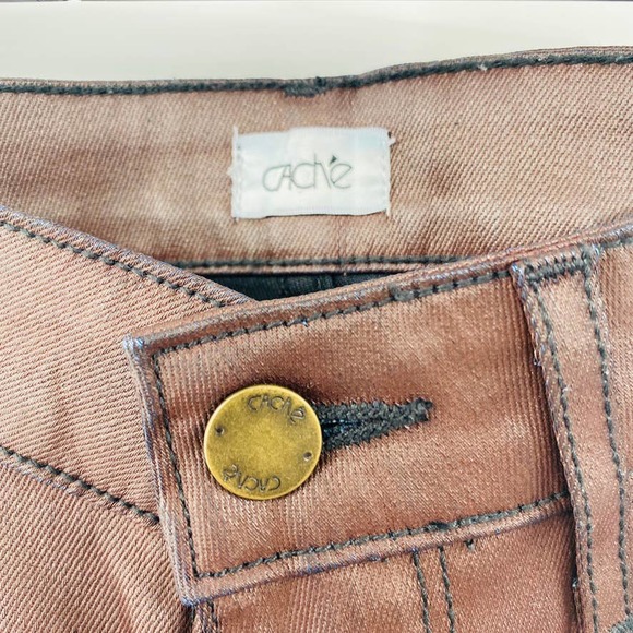 Cachè Deadstock Coated 4 Pocket Wine Skinny Strech Jeans Jegging Size 2 Wet Look - Picture 9 of 15